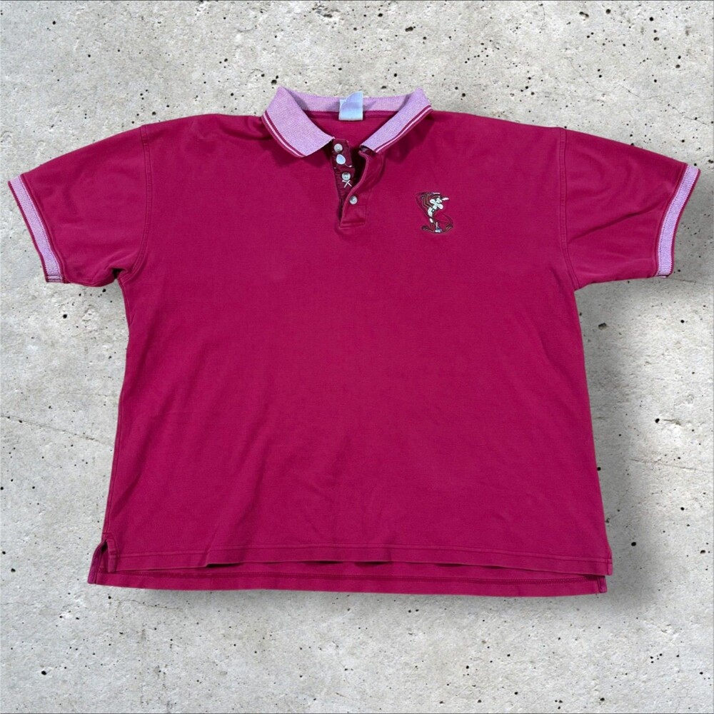 Vintage Warner Bros Studio Store Wile E Coyote Golf Polo Shirt Mens XL Maroon